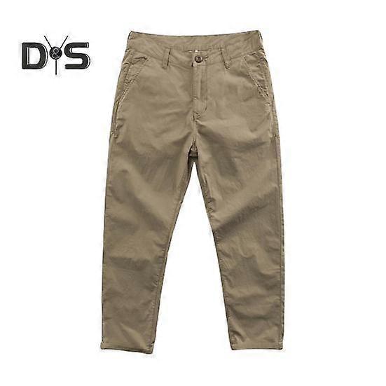 Men Pants Mid Waist Button Zipper Closure Solid Color Soft Breathable Straight Thin Loose Sweat Absorption Pockets Casual Ninth Trousers