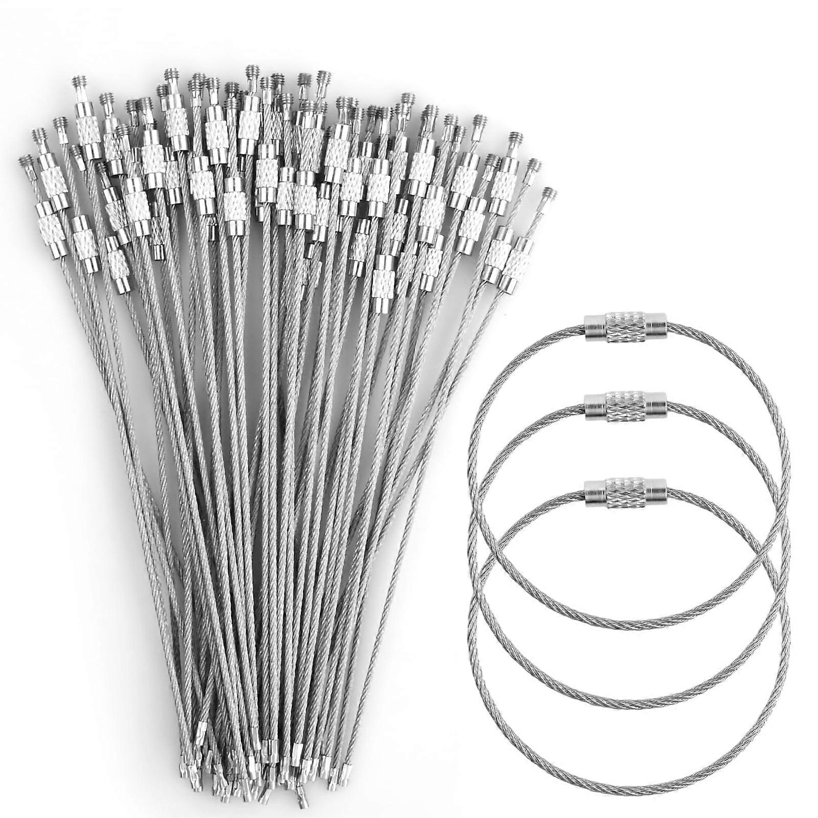 Pack of 50 Stainless Steel Key Rings 0.2 x 15 cm Wire Rope Keychain Split Rings for Craft DIY Projects Silver