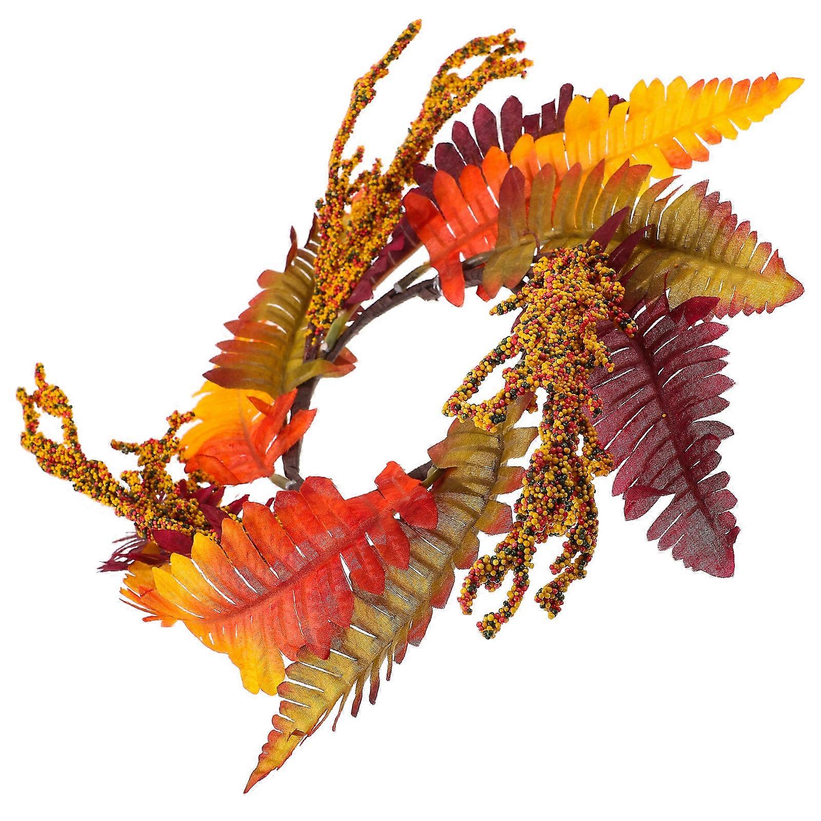 Artificial Autumn Leaf Candle Ring For Thanksgiving Day Table Decoration 30cm 1Pack