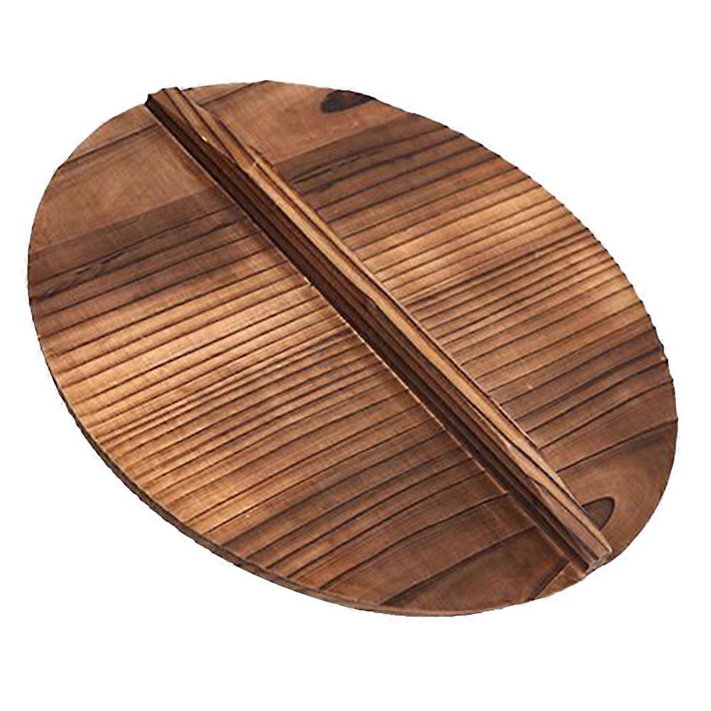 Universal Wooden Wok Lid Cover Cooking Utensil For Frying Pans 34X34CM Coffee 1Pack