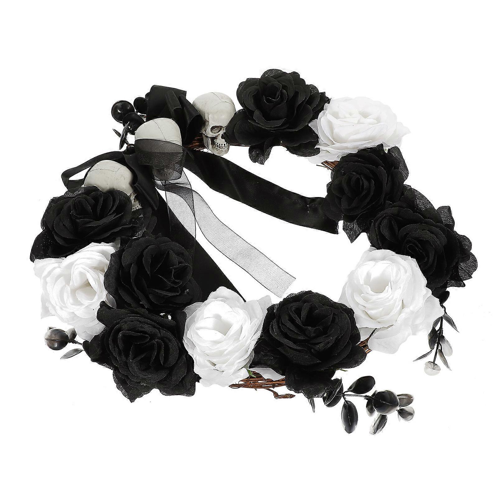 Halloween Door Wreath with Skull Accents – Artificial Floral Decor for Front Doors, Mantels & Walls – Realistic Design