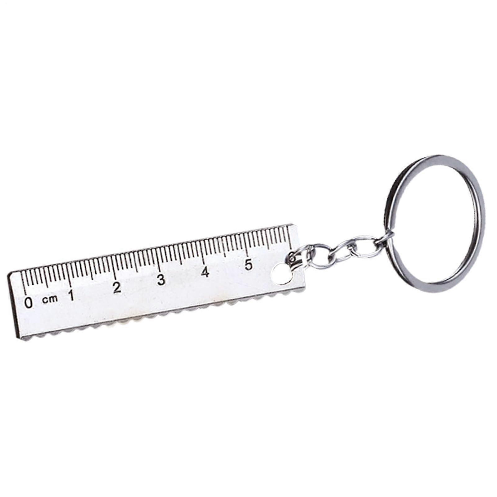 Small Ruler Keychain, Pocket Measuring Tool, Multifunction Backpack Charm, Car Purse Accessory, Silver, Size L