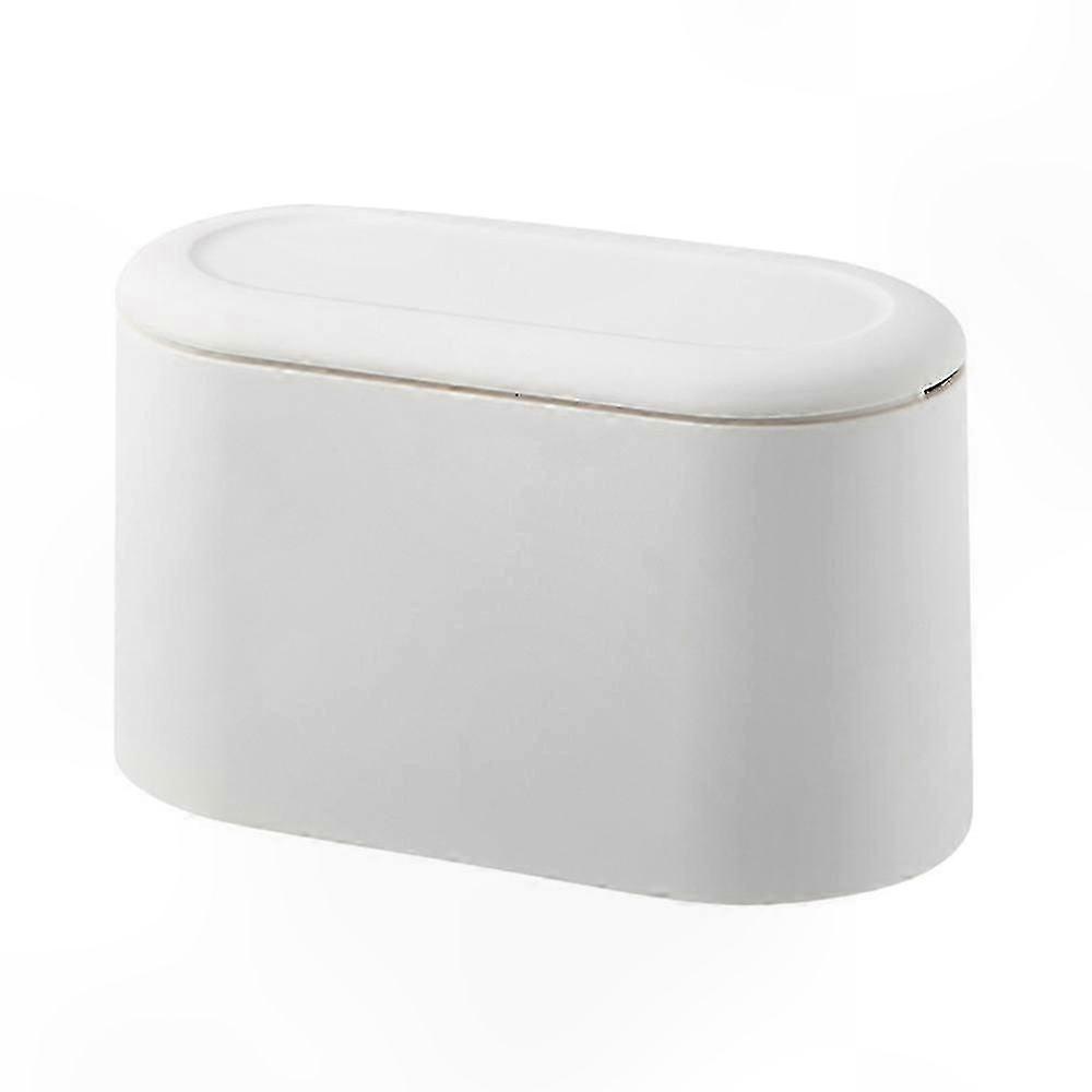 Compact Tabletop Waste Bin with Pop-Up Lid - White Storage Solution