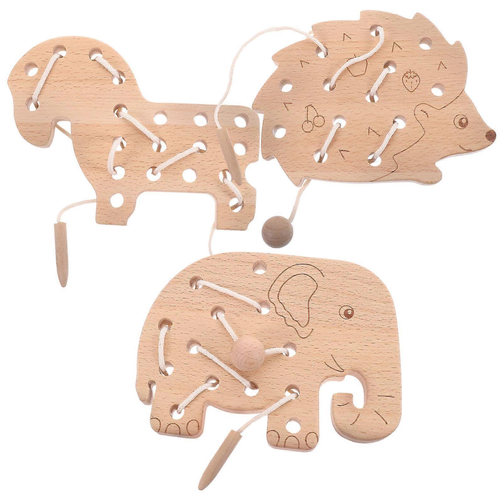 Wood Lacing Toys 1 Set For Toddlers Fun Learning Tool Beige Educational Resource Enhancing Problem-solving Ability