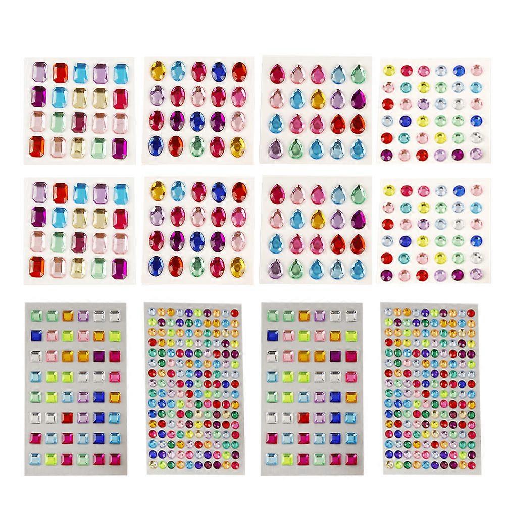 DIY Acrylic Rhinestone Stickers Set with 12 Sheets Self Adhesive Crystal Gems for Book Phone Decor