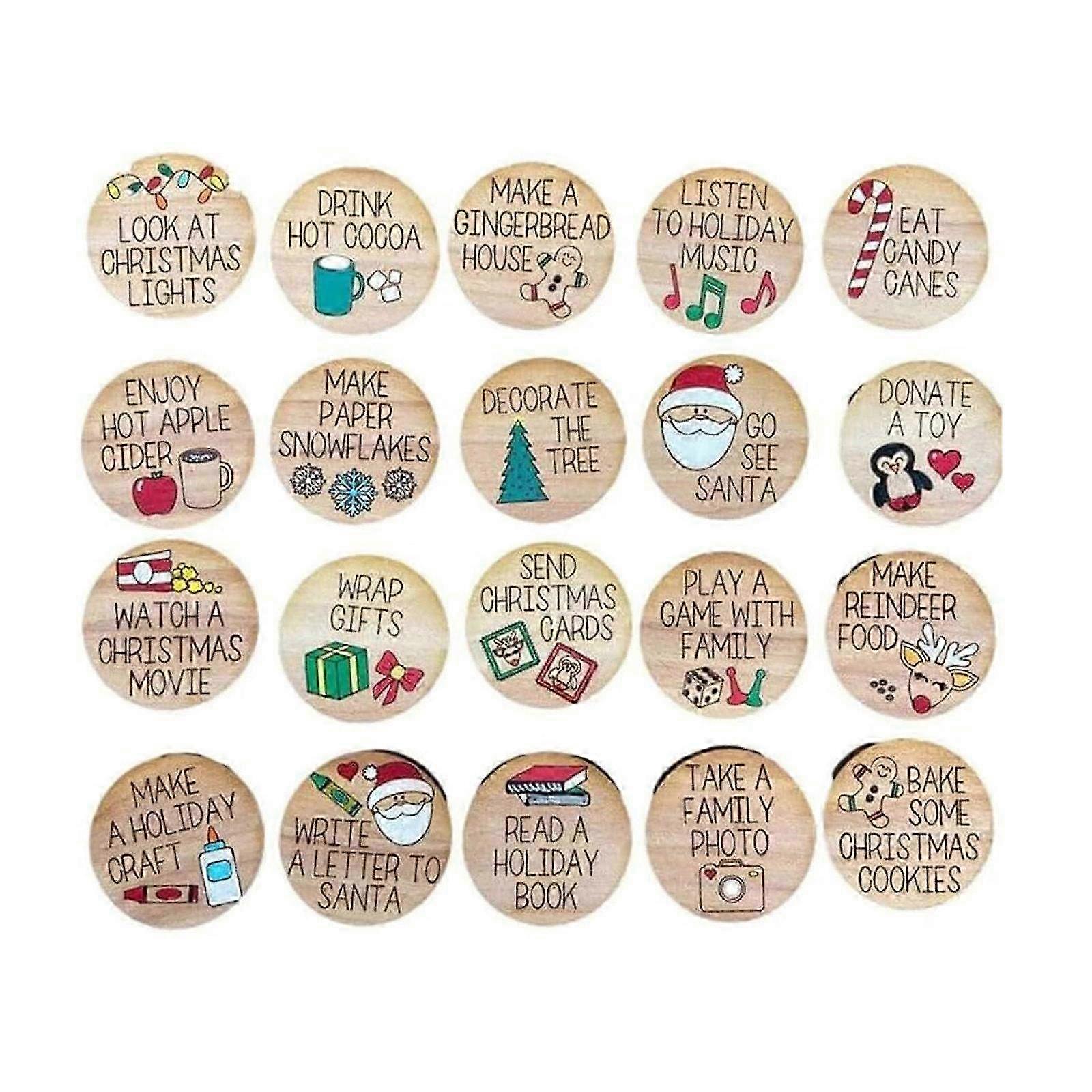 Set of 20 Wooden Christmas Countdown Tokens - Advent Calendar Decorations for Festive Holiday Cheer