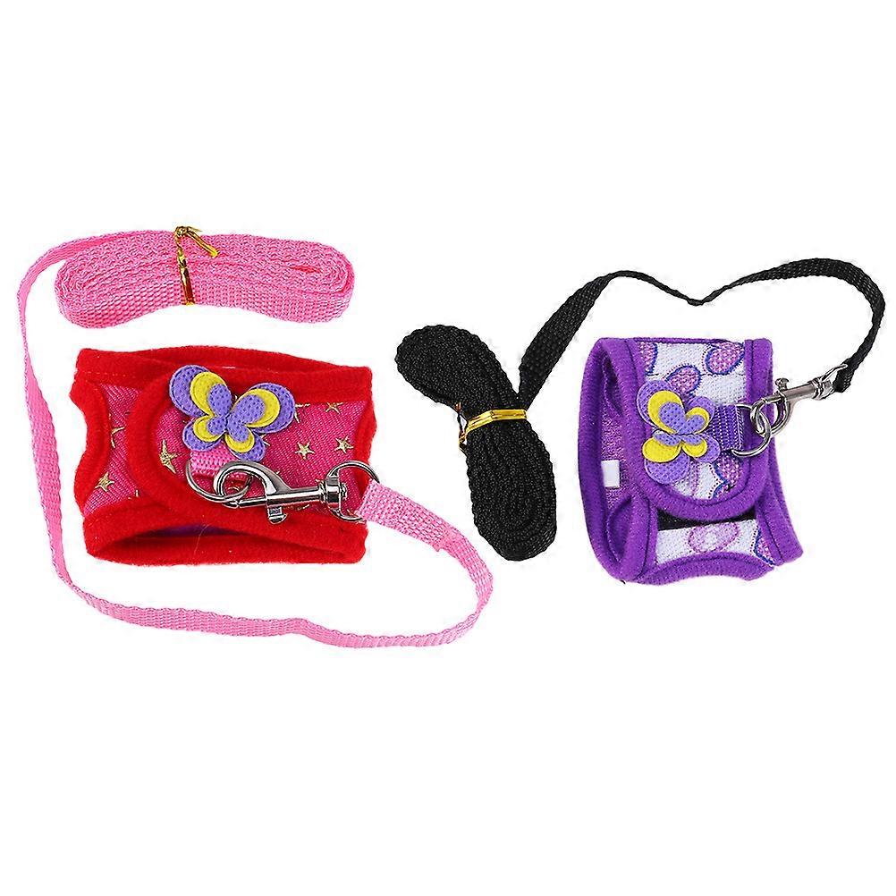Comfortable Hamster Harness And Leash For Daily Walking Small Pets In Assorted Colors Adjustable Design 2 Sets