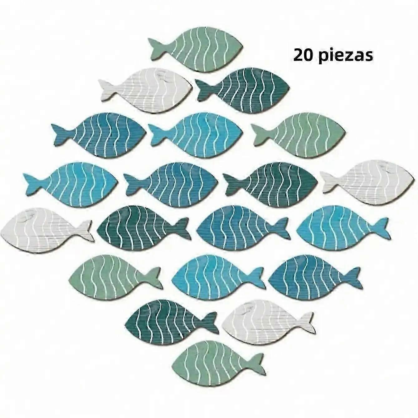 Wooden Fish Wall Decor 20 Pcs/Set Coastal Decoration for Living Room Lake House DIY Home Accessories
