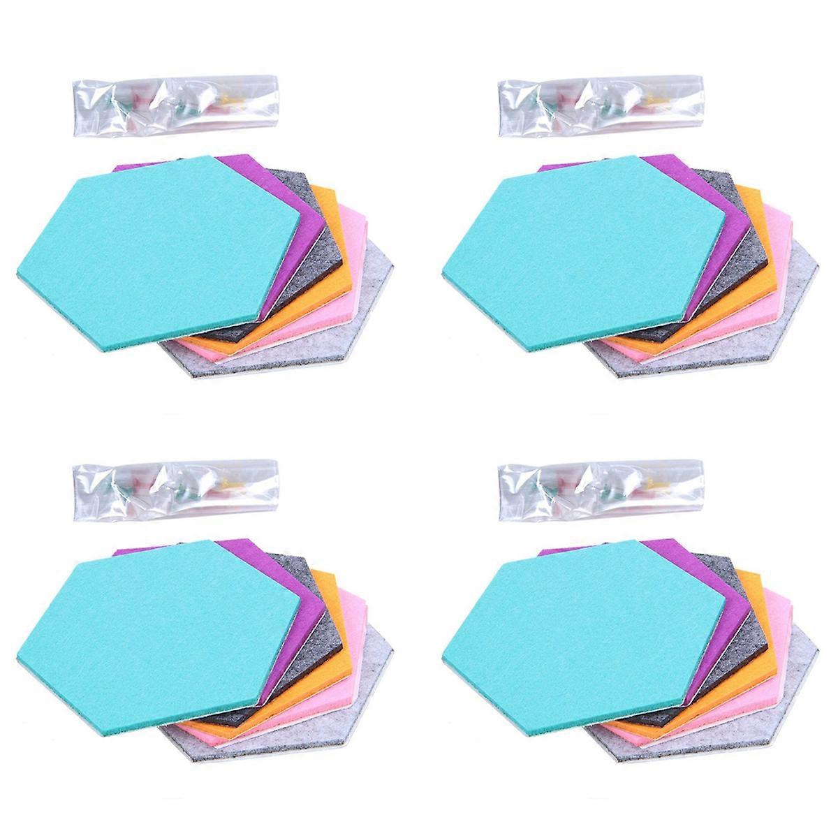 Set of 24 Hexagon Felt Pin Board Self Adhesive Bulletin Memo Photo Cork Boards Colorful Foam Wall De