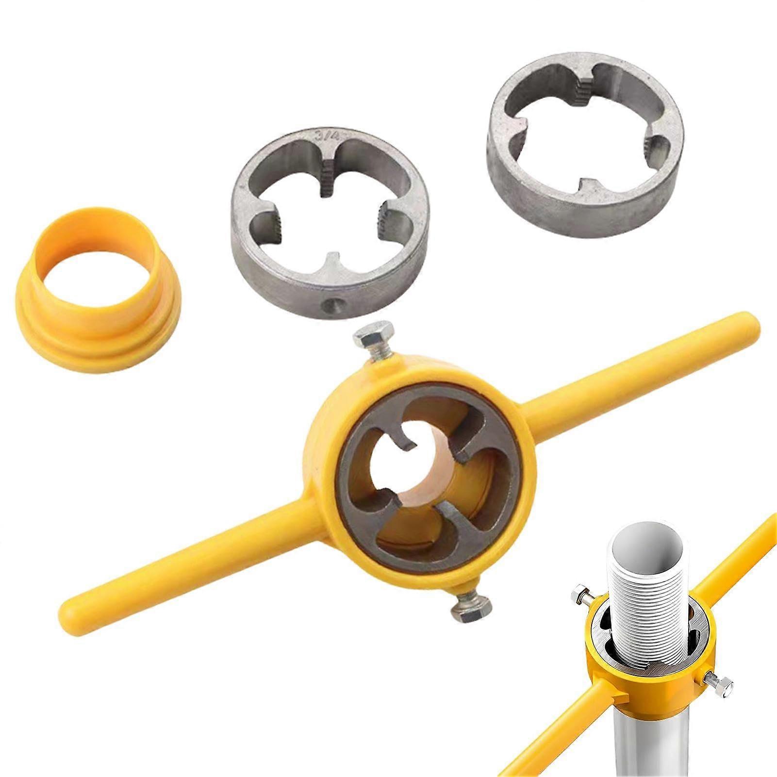 Pipe Threader Set for PVC Pipes, 1/2", 3/4", 1" Round Die Cuts, Reusable with Wrench включен