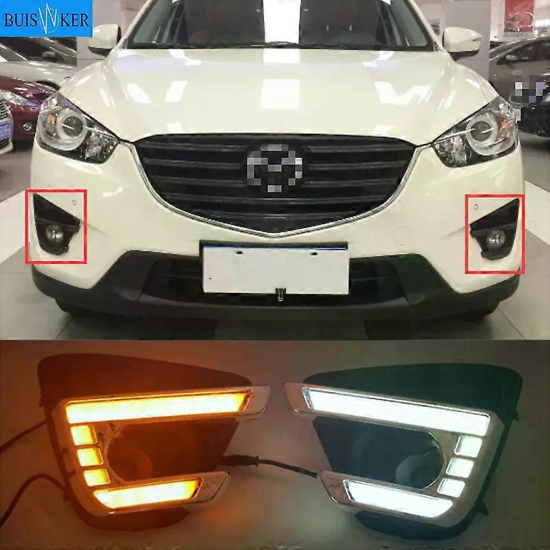 Applicable 1Pair DRL For Mazda cx-5 cx5 2012 2013 2014 2015 2016 led daytime running light turn signal yellow 12V fog lamp