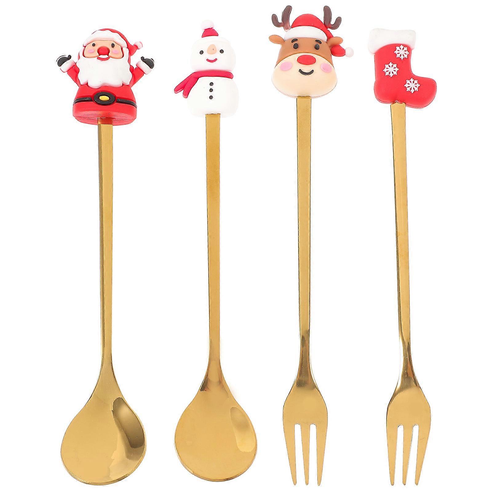 Christmas Stainless Steel Spoon and Fork Set – Mini Dessert & Fruit Cutlery with Ergonomic Handle, Lightweight Portable Tableware for Parties,