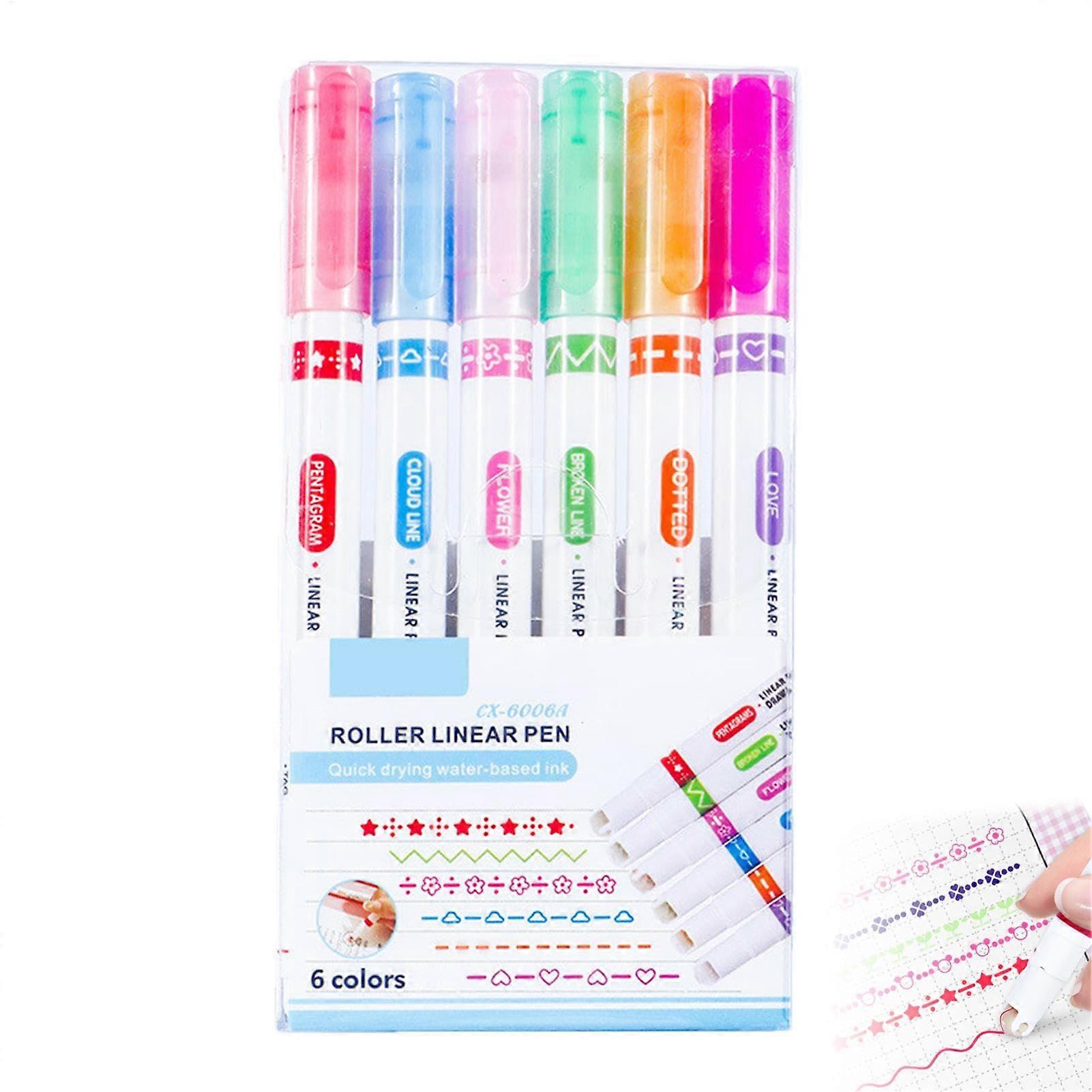 Border Pens Coloured Highlighter Double-Tip Curve Pens With 6 Shapes Multifunctional Border Design Pens For Scrapbooking