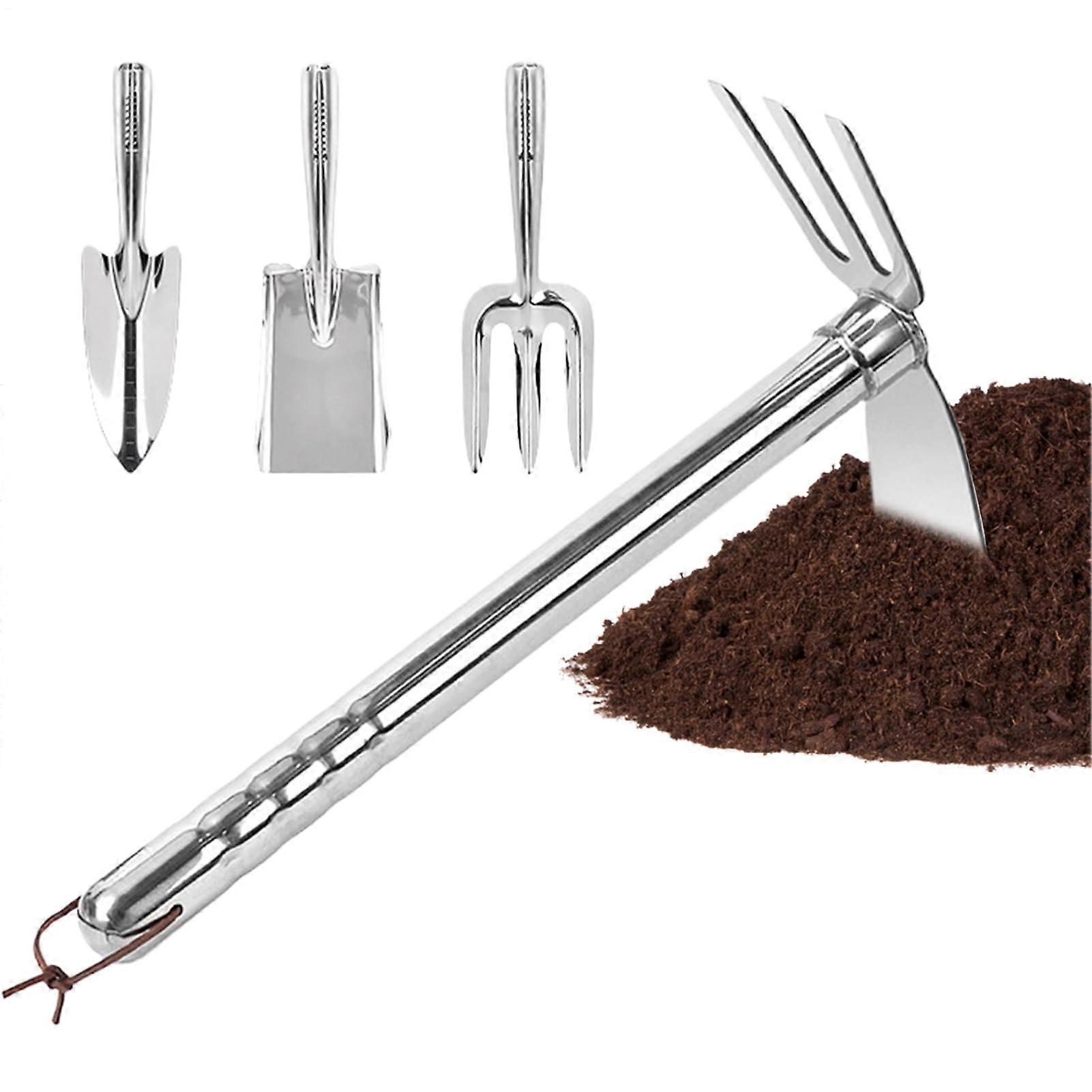 Garden Tools for Gardening - 4-Piece Stainless Steel Hand Tool Set for Landscaping, Planting, and Lawn Aeration