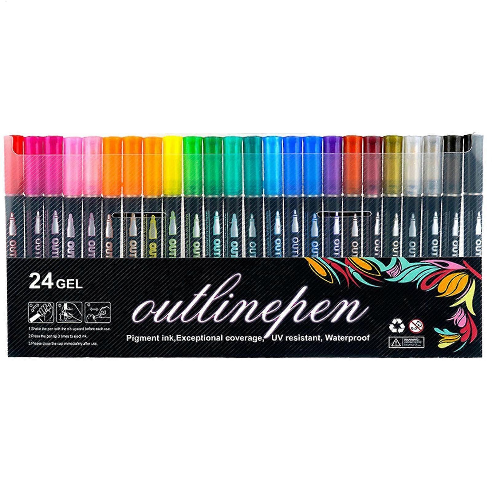 Coloring Lightstick Graffiti Textmarker Set - Double-Line Markers, Outline Pens for Writing, Drawing, Painting, 8 to 48 Colors