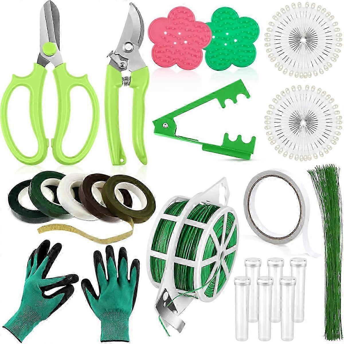 Floral Arranging Tool Kit with Rose Thorn Remover, Tree Pruner, Pruning Gloves & 22/26 Gauge Paddle Wire Po