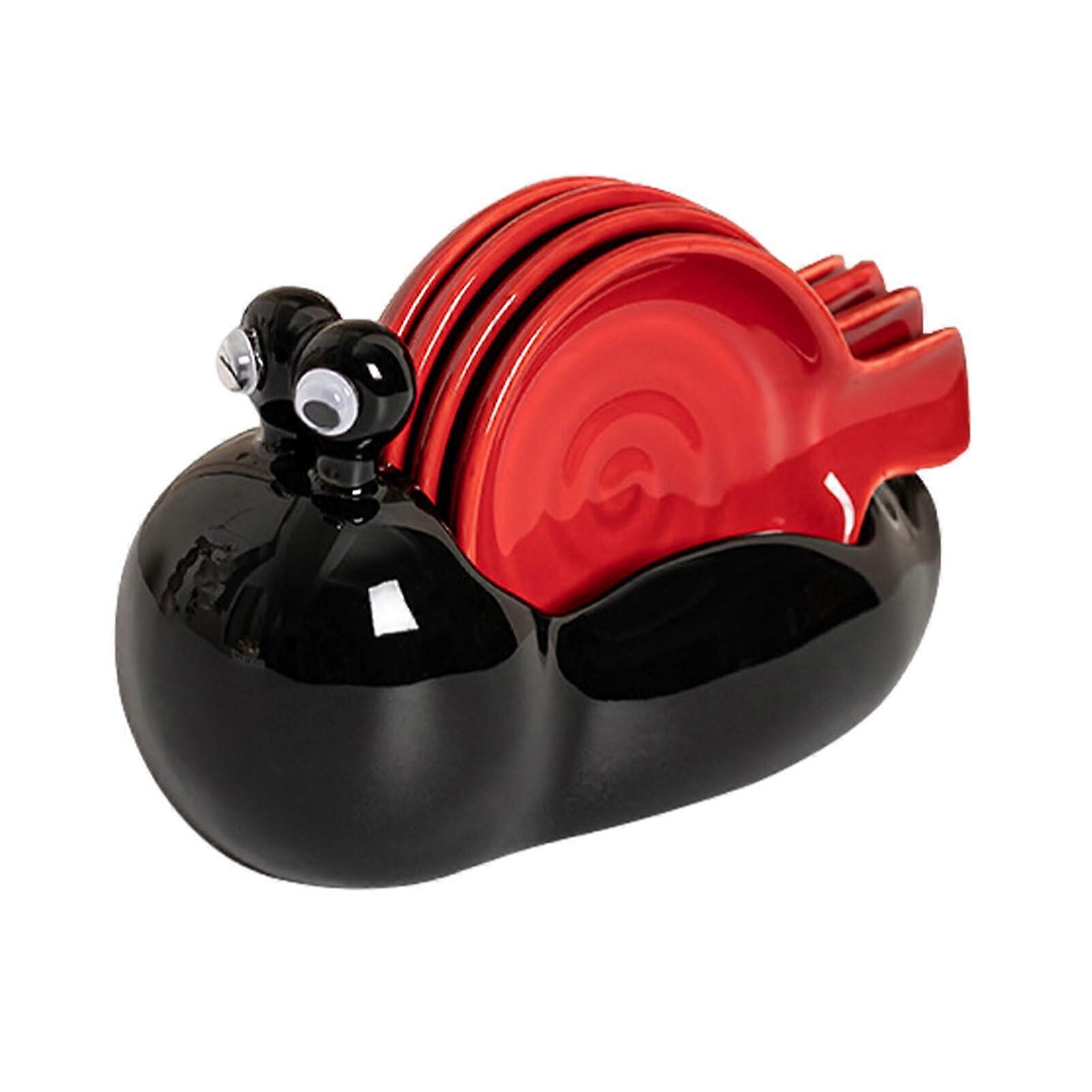 Snail Tray Set with 4 Cream Color Dipping Bowls, High-End Ceramic Hot Pot Flavor Plate, Black Design