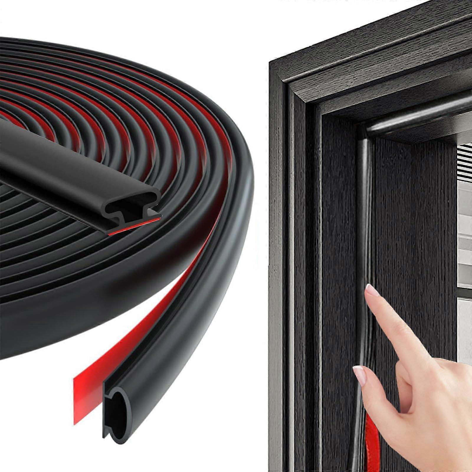 8M D Shape Rubber Weather Stripping Door Seal Self Adhesive Insulation Black 8m