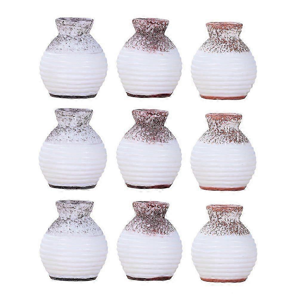 9pcs Mini Vase Decor Resin Simulation Vase Ornaments Model