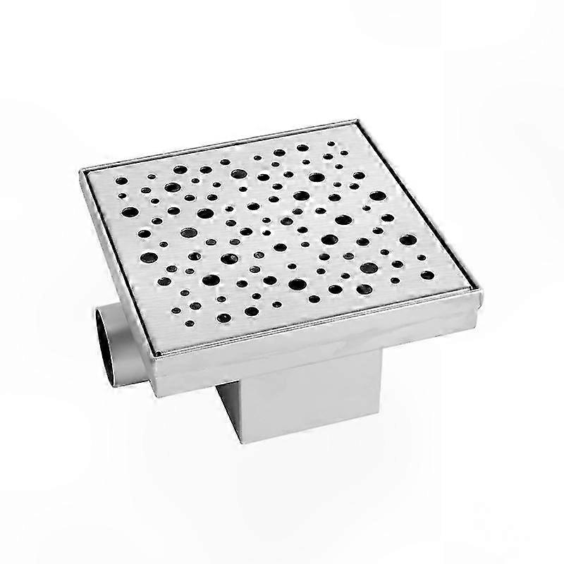 Silver Square Shower Drain with Floor Channel, 15 x 15 cm Circle Design