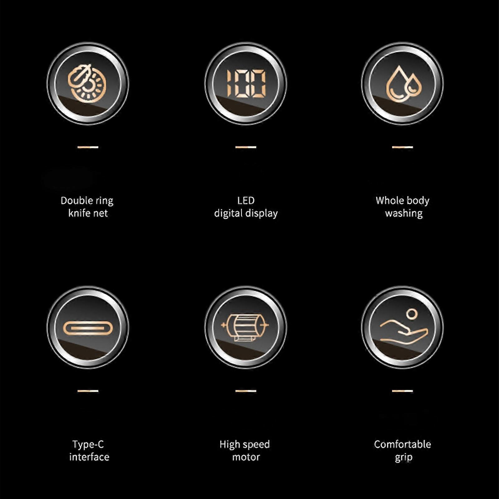 Men's Electric Shaver Beard Trimmer with 3 Heads Shaving Razor Washable Dry and Wet Use USB Rechargeable with Digital Display