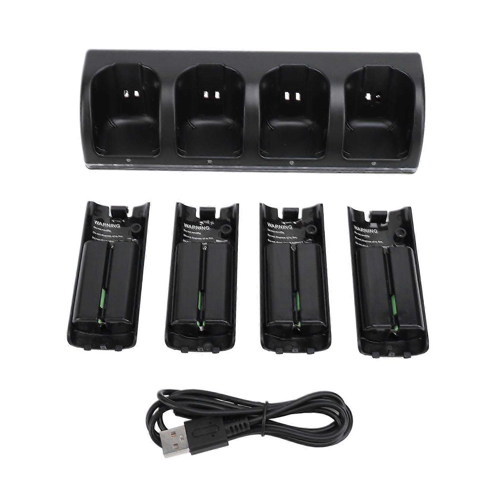 Controller Charger Station for Wii Remotes Controller Charger Dock Station with 4 Pack 2800mAh Rechargeable Battery Black