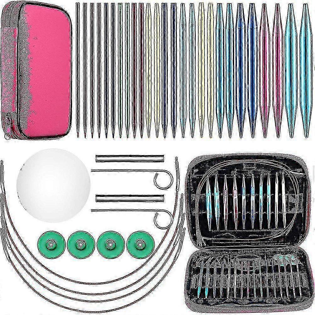 26 Pieces Aluminum Interchangeable Circular Knitting Needle Set,13 ...