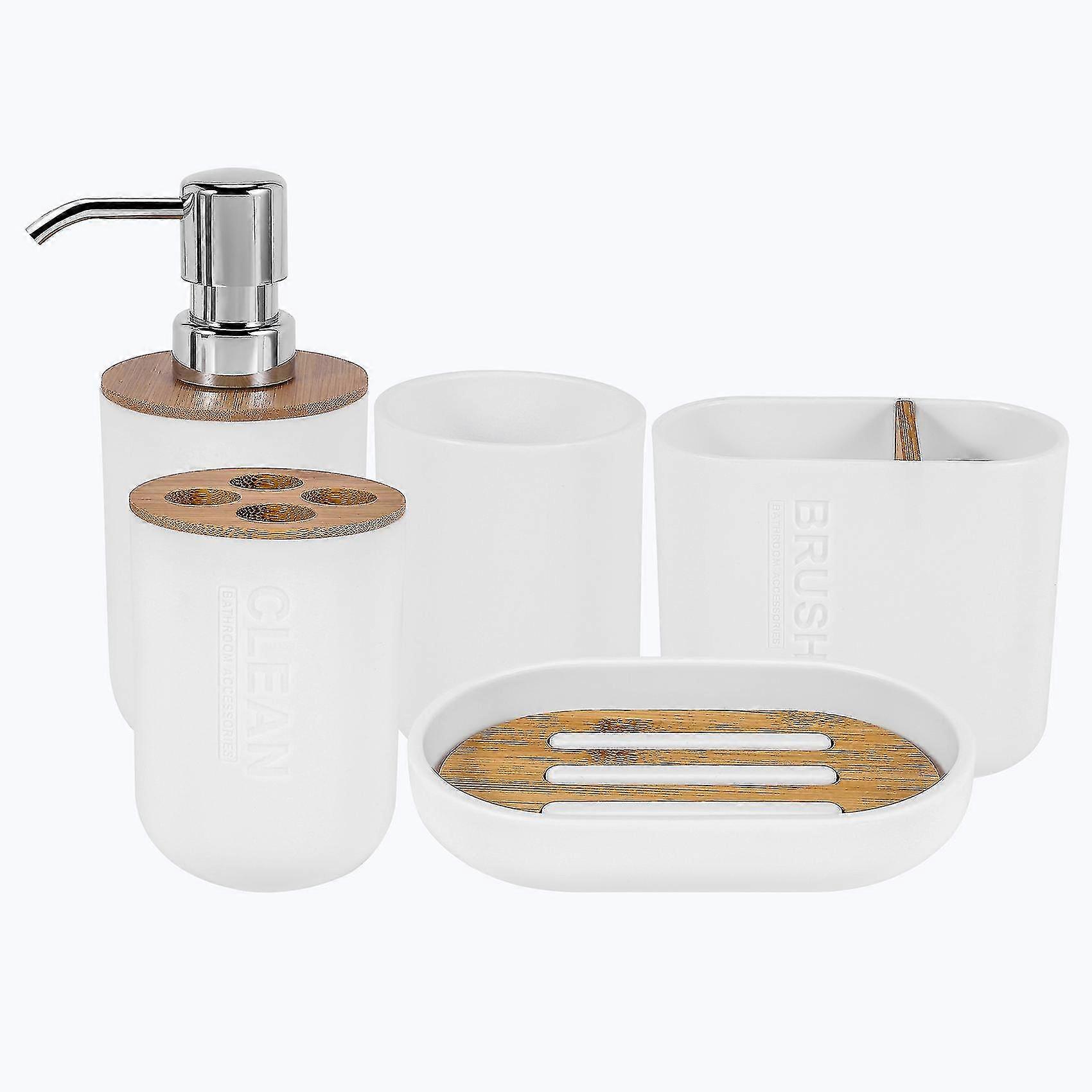 Five-piece bamboo bathroom set, made of PP + bamboo, environmentally friendly, healthy and tasteful