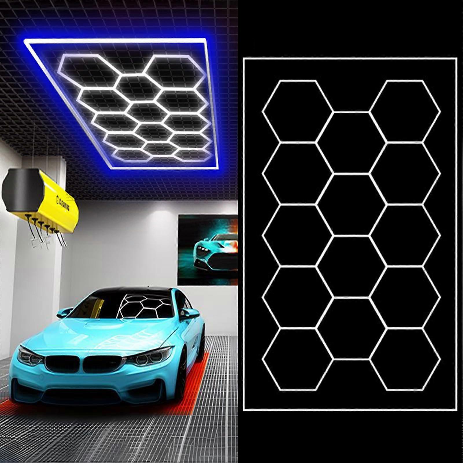 Hexagon LED Grid Light Modular Design 6500K Lighting For Garage Basement Warehouse Car Detailing Shop Model 1