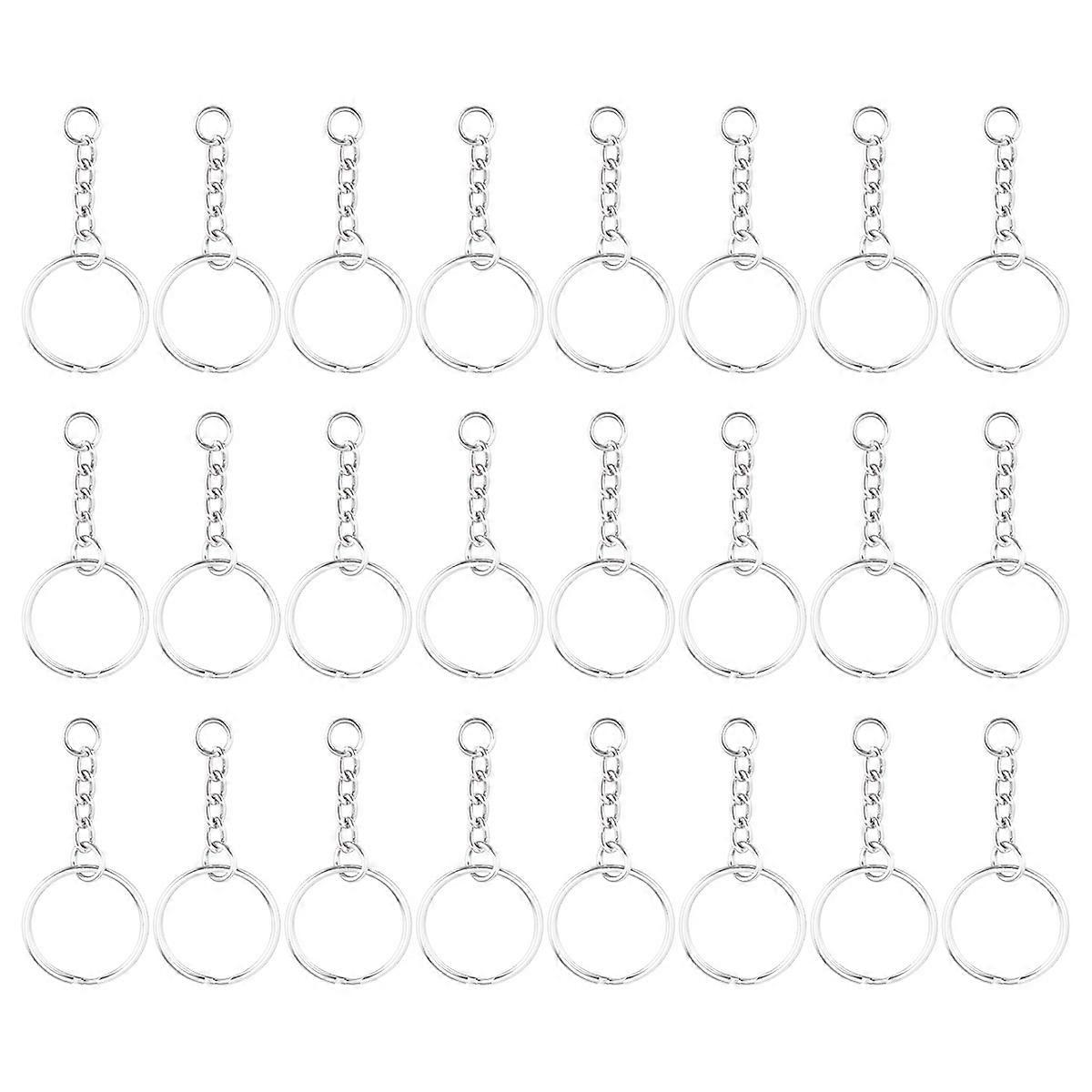 Silver Metal Key Ring with Chain Key Ring for Decoration 50Pcs Set