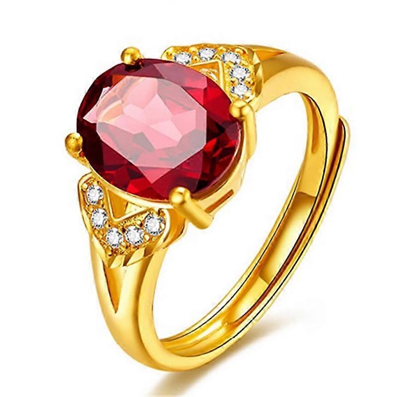 Women's Ring, Gold Plated Copper Adjustable Open Ring with Garnet & Ruby