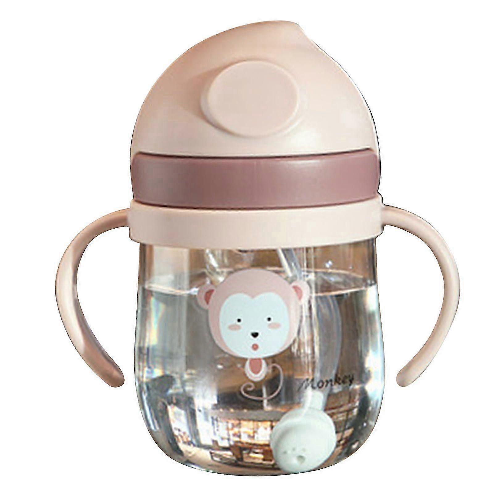كوب شرب قش للأطفال بمقبض بدون تسرب زجاجة تدريب مياه للأطفال الصغار بمقياس شفاف وردي 250 مل