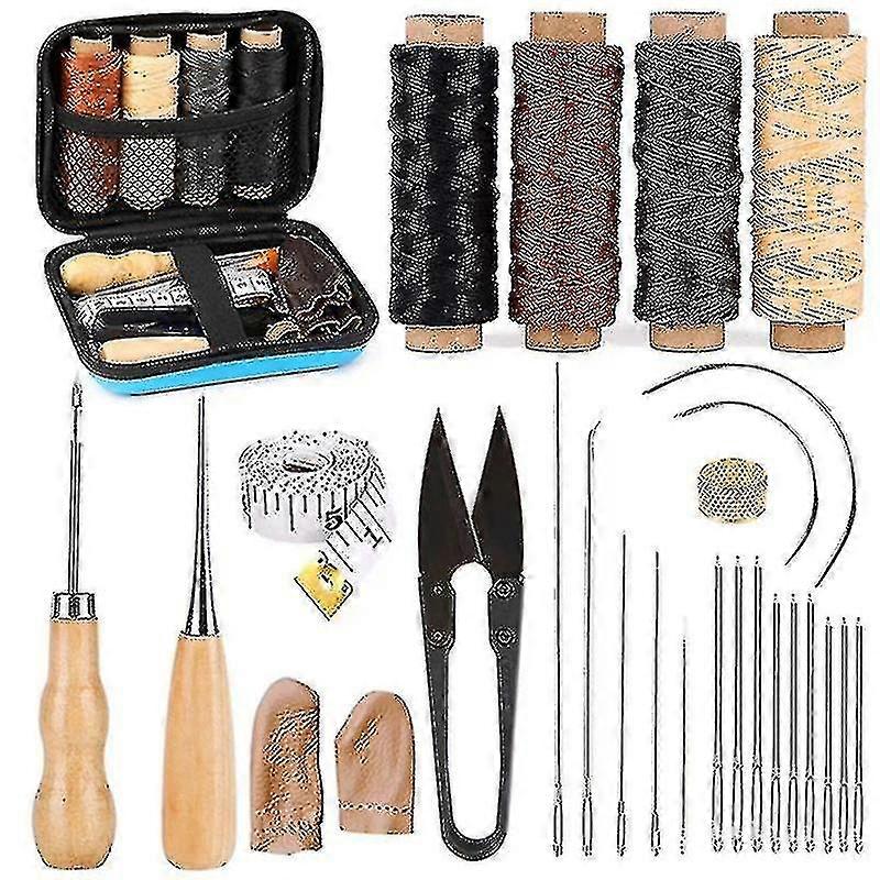 Kit de couture en cuir avec aiguilles à gros yeux et fil ciré pour l’artisanat en cuir 28pcs