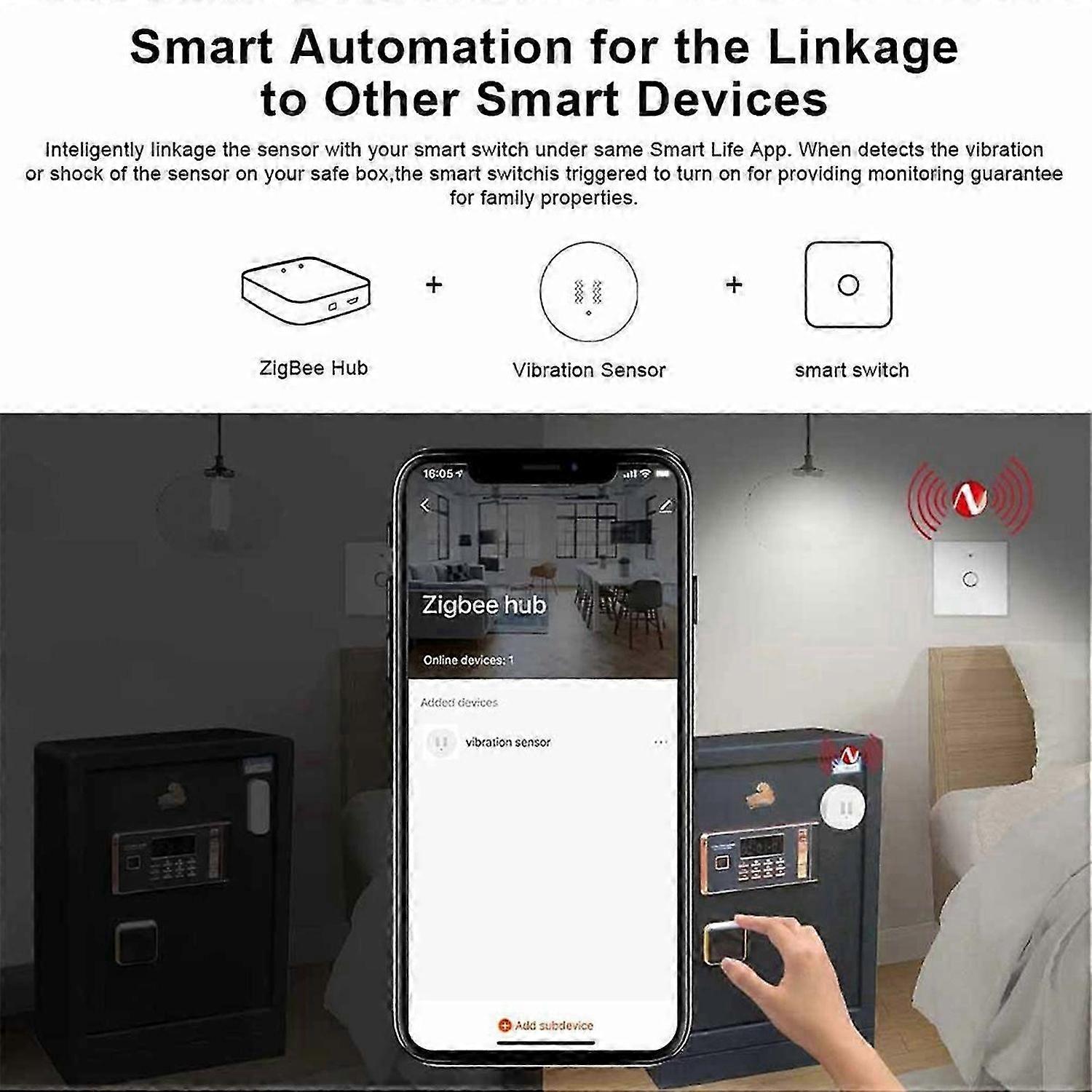 Tuya ZigBee Smart Vibration Sensor Real Time Monitoring Door Window Detection Alarm Smart Security Protection Sensor