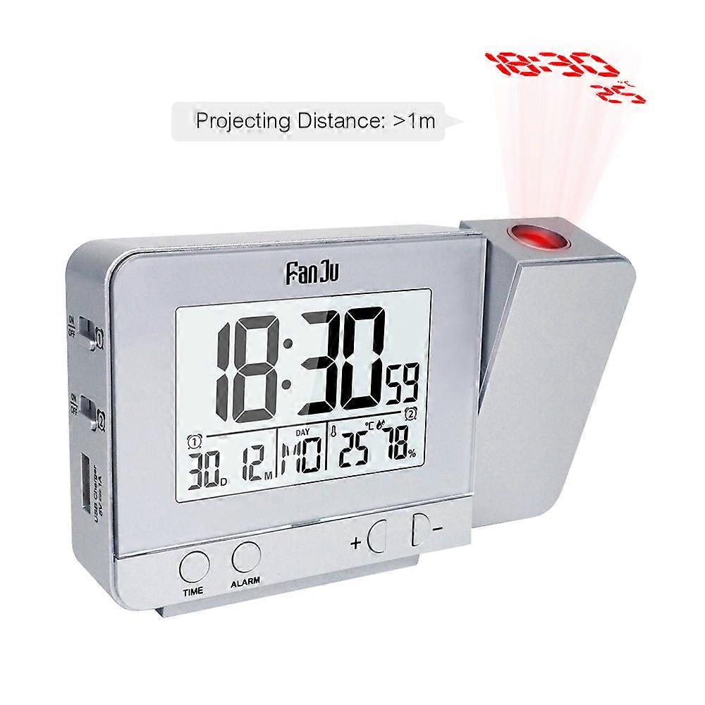 FanJu Rotatable Projection Alarm Clock 3" LCD Dual Alarm USB