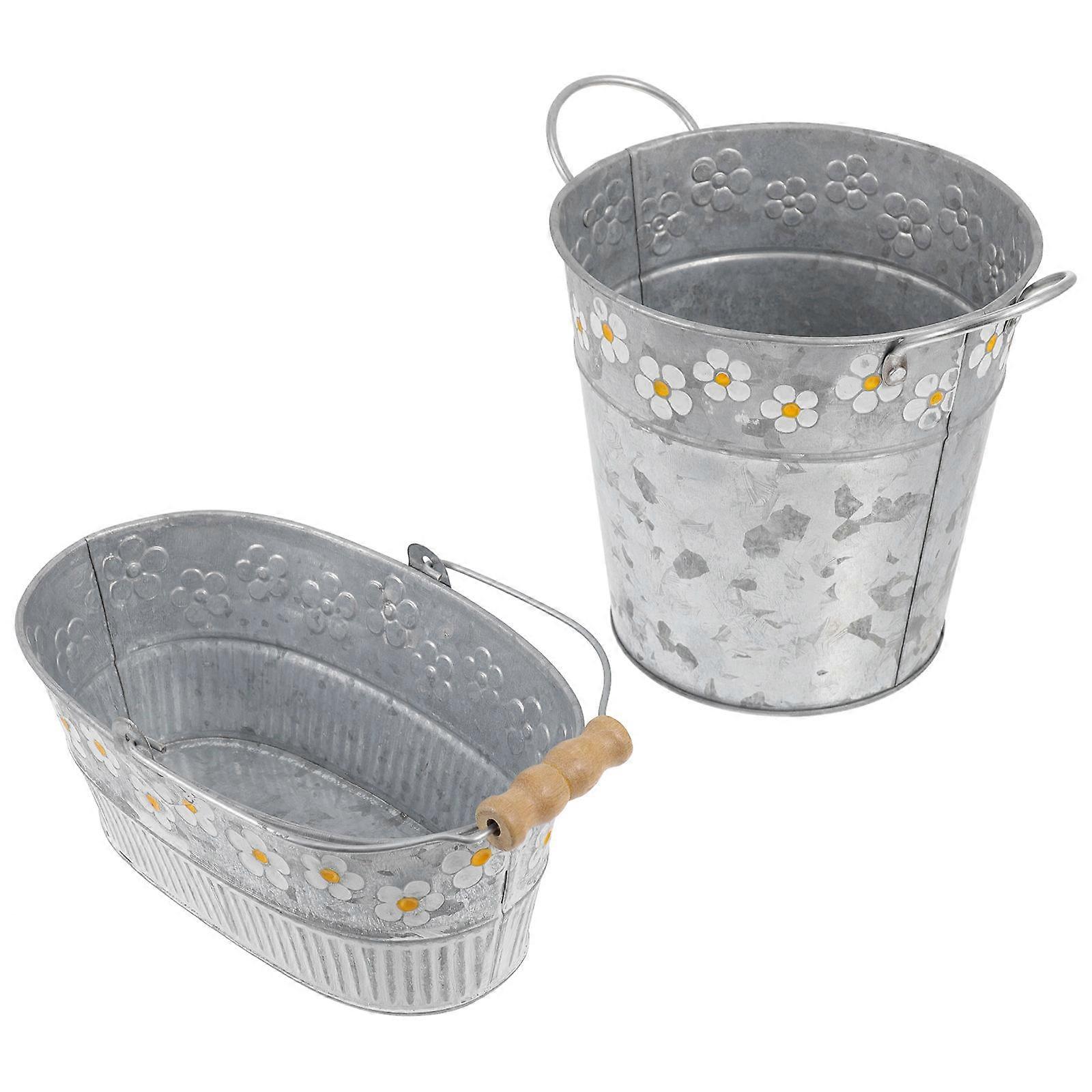 Iron Flower Pot Retro Garden Plant Pots for Decor 2Pcs Creative Buckets