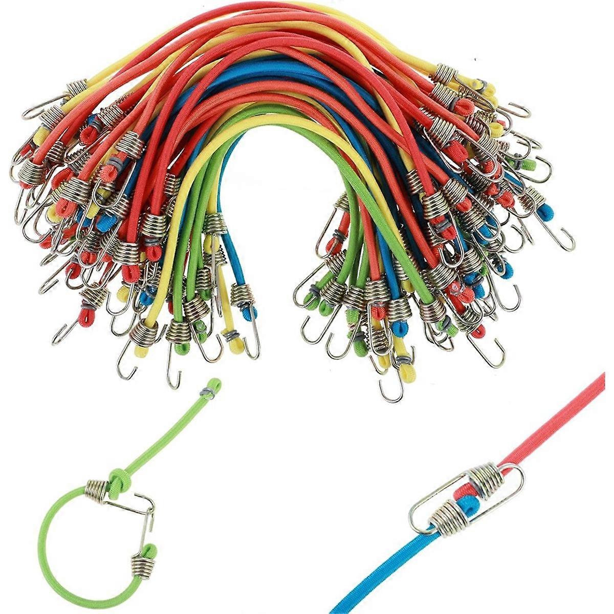 50PCS Mini Bungee-Cords with Hooks Multicolor Short Bungee Cords with Hooks Rubber -Straps for Luggage Roof Rack