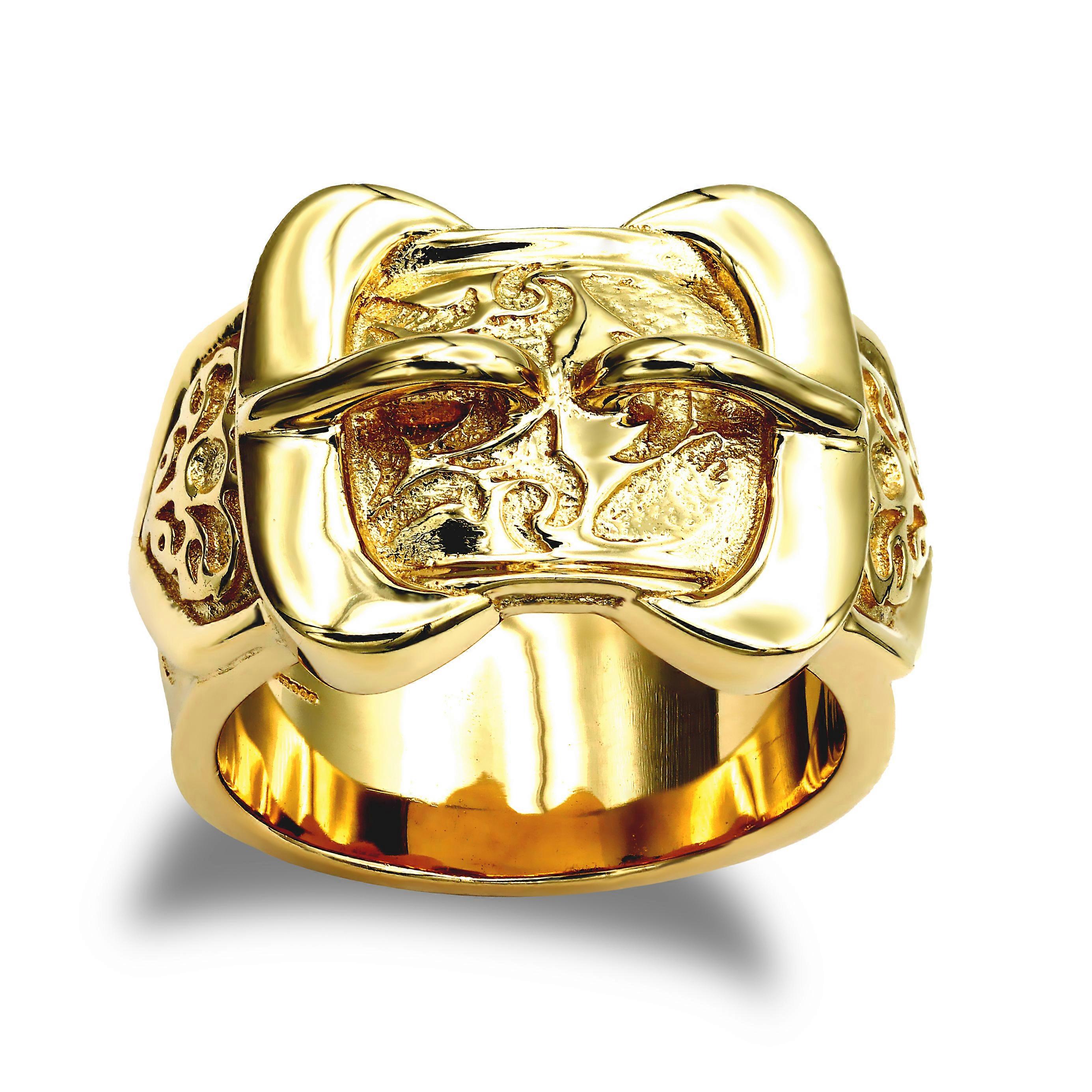 Jewelco London 男士纯 9 克拉黄金双扣戒指