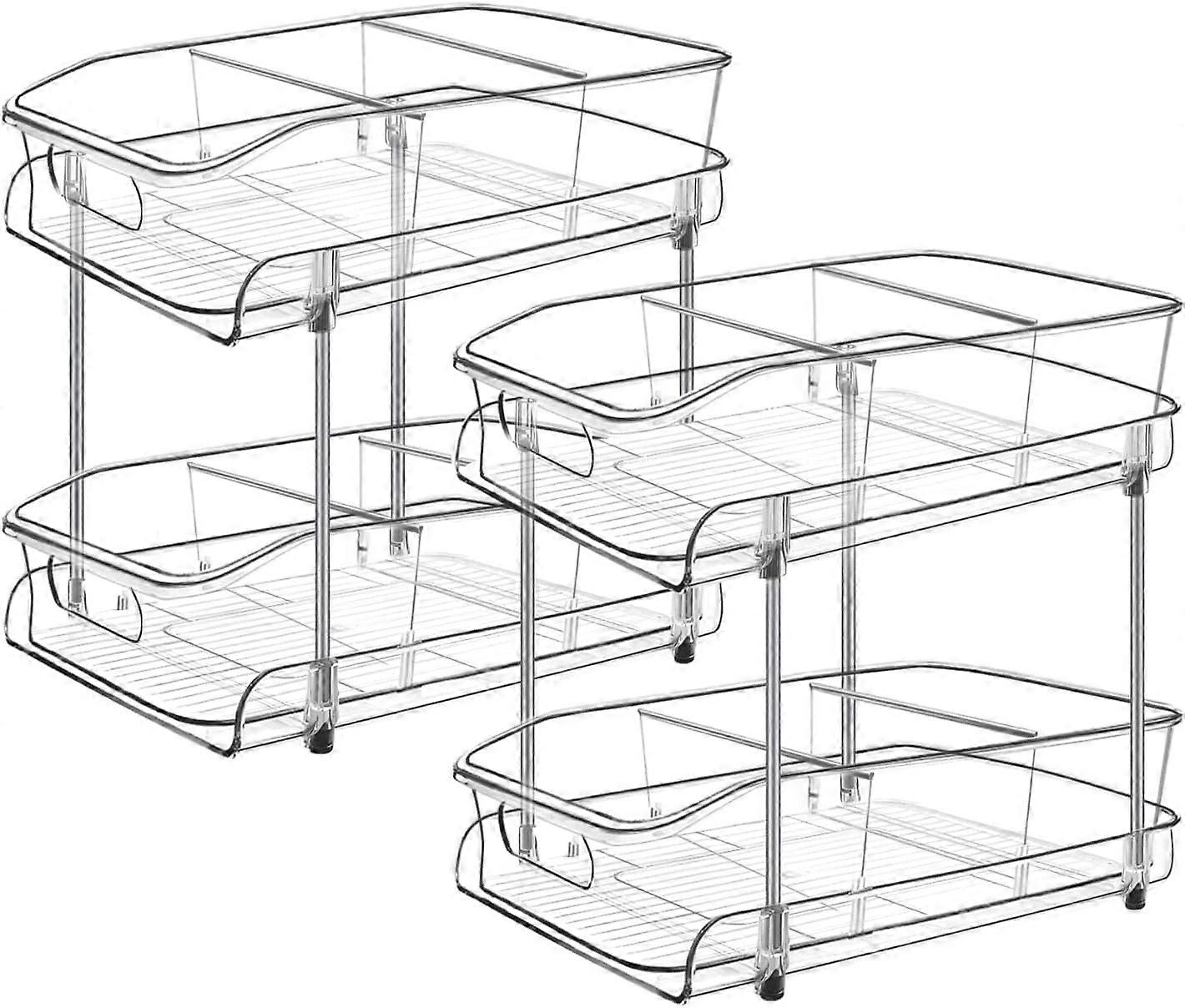 2-Tier Under Sink Organizer for Bathroom & Kitchen, Pull-Out Storage with Dividers, 2-Pack