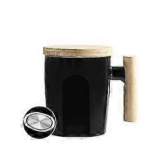 Ceramic Mug with Wooden Handle and Flat Bottom Suitable for Coffee and Tea, 14oz Capacity