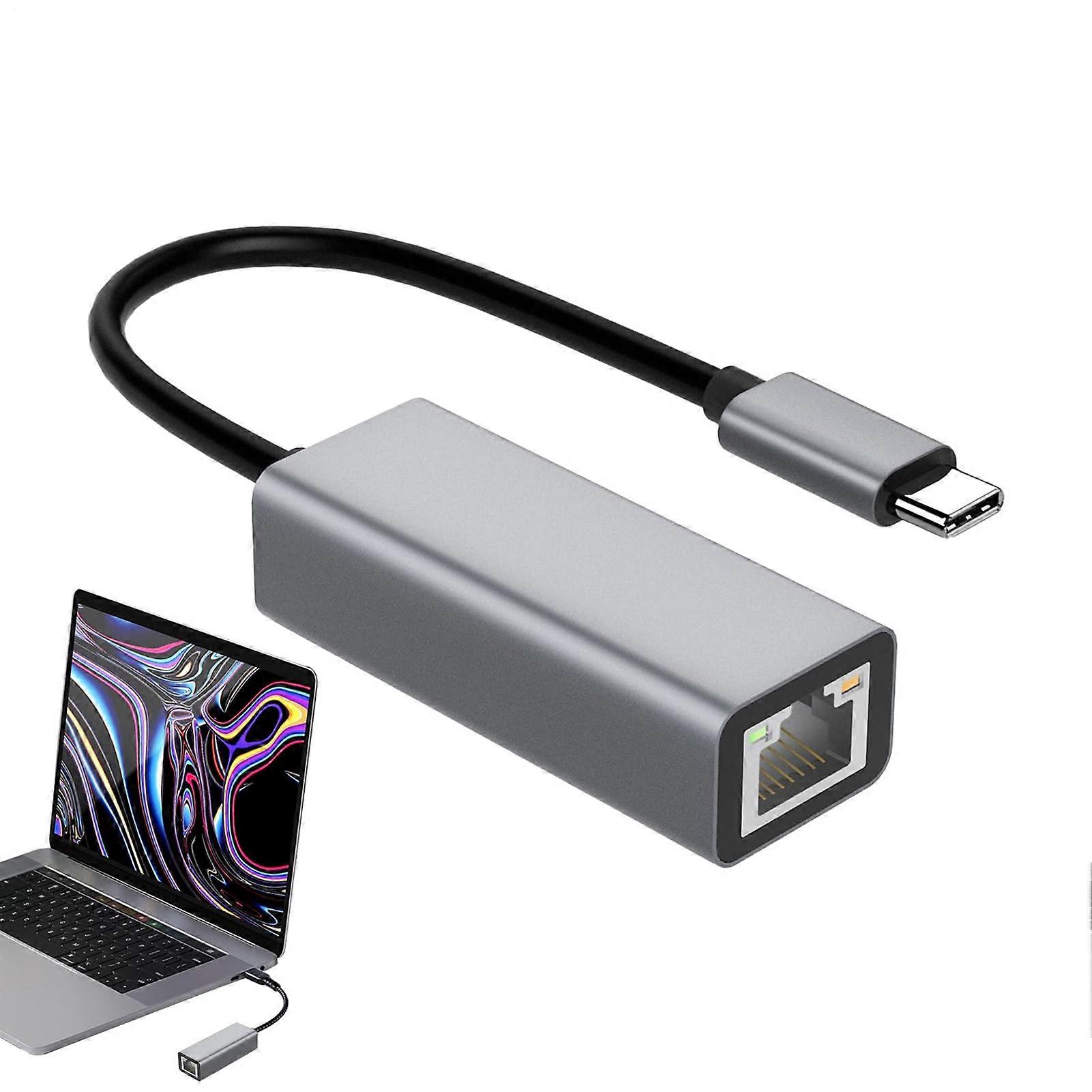 USB C Network Gigabit Ethernet Adapter, Compact RJ45 Converter, Grey TypeC USBC Network Adapter