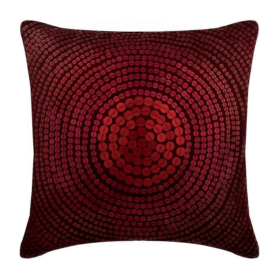 Deep Red Sequin Euro Sham Cover 26x26 inch, Silk Square Pillowcase with Circles Dots Design, Compatible with 65x65 cm Insert
