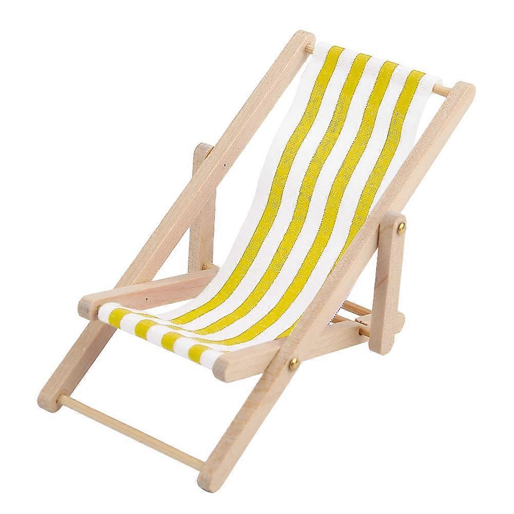 Accessoires pour maison de poupée, mini meubles, chaise de plage pliable pour poupée à l'échelle 1/12 (rayure jaune)