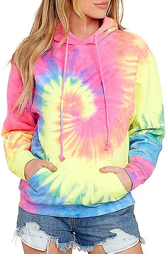 Women Hoodie Sweatshirt Tie Dye Pullover Long Sleeve Loose Drawstring Top With Pocket