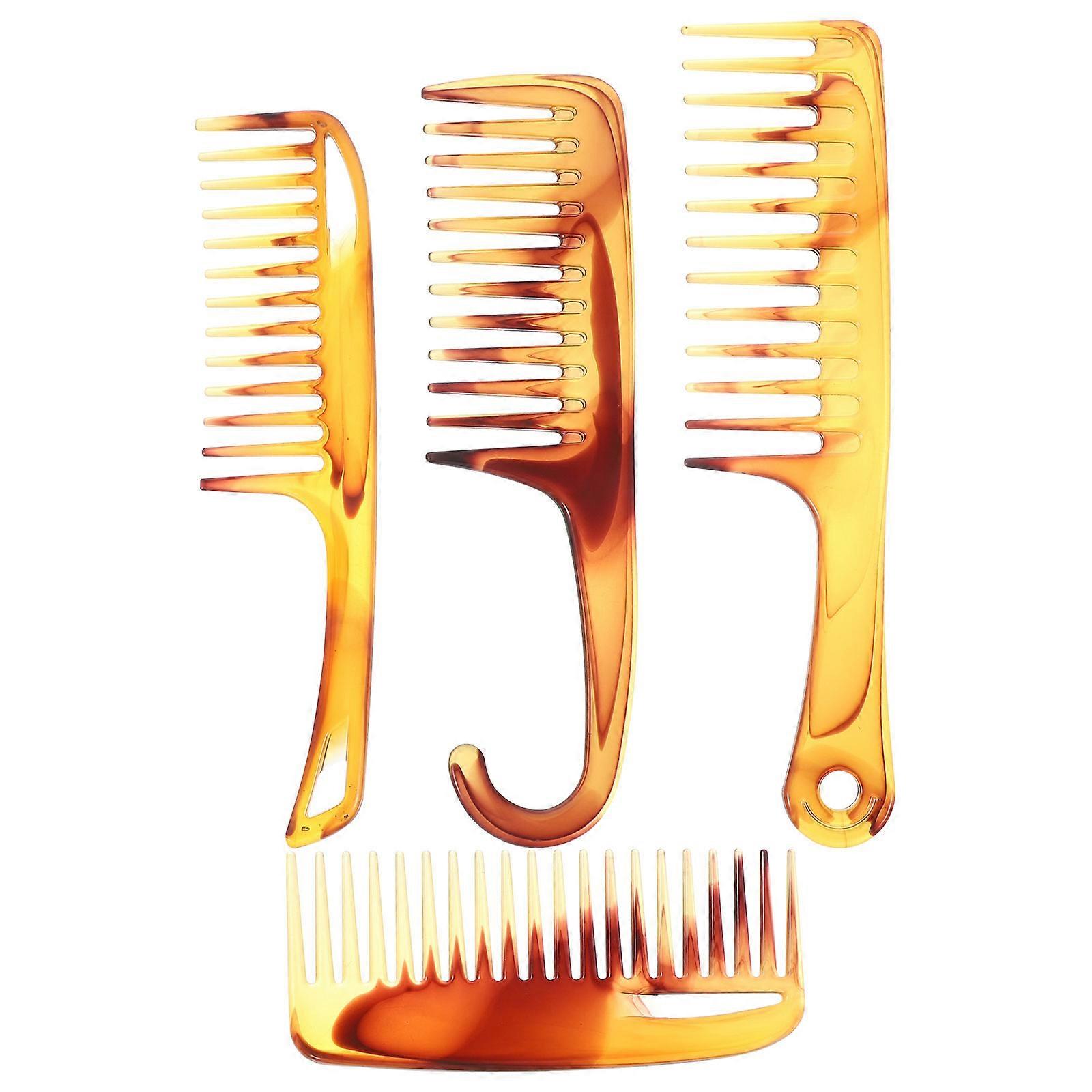 Plastic Hair Comb For Men 2 Sets Detangling Wide Teeth Hair Combs Ideal For Home Use Light Brown Color Comfortable To Hold