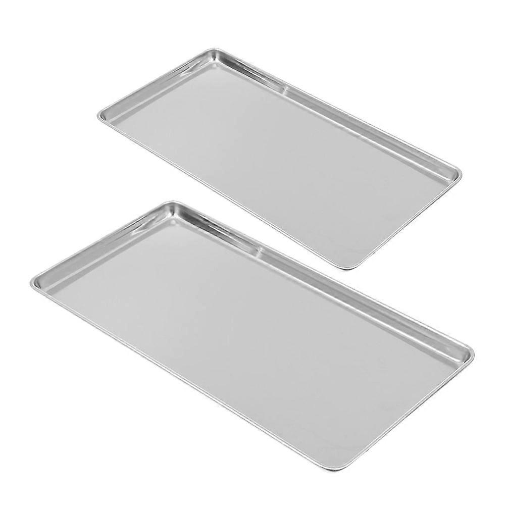 Stainless Steel Dinnerware 2Pcs Rectangular Tray For Home Use Sleek Modern Design Food Serving 26.50X15.50X1.20CM
