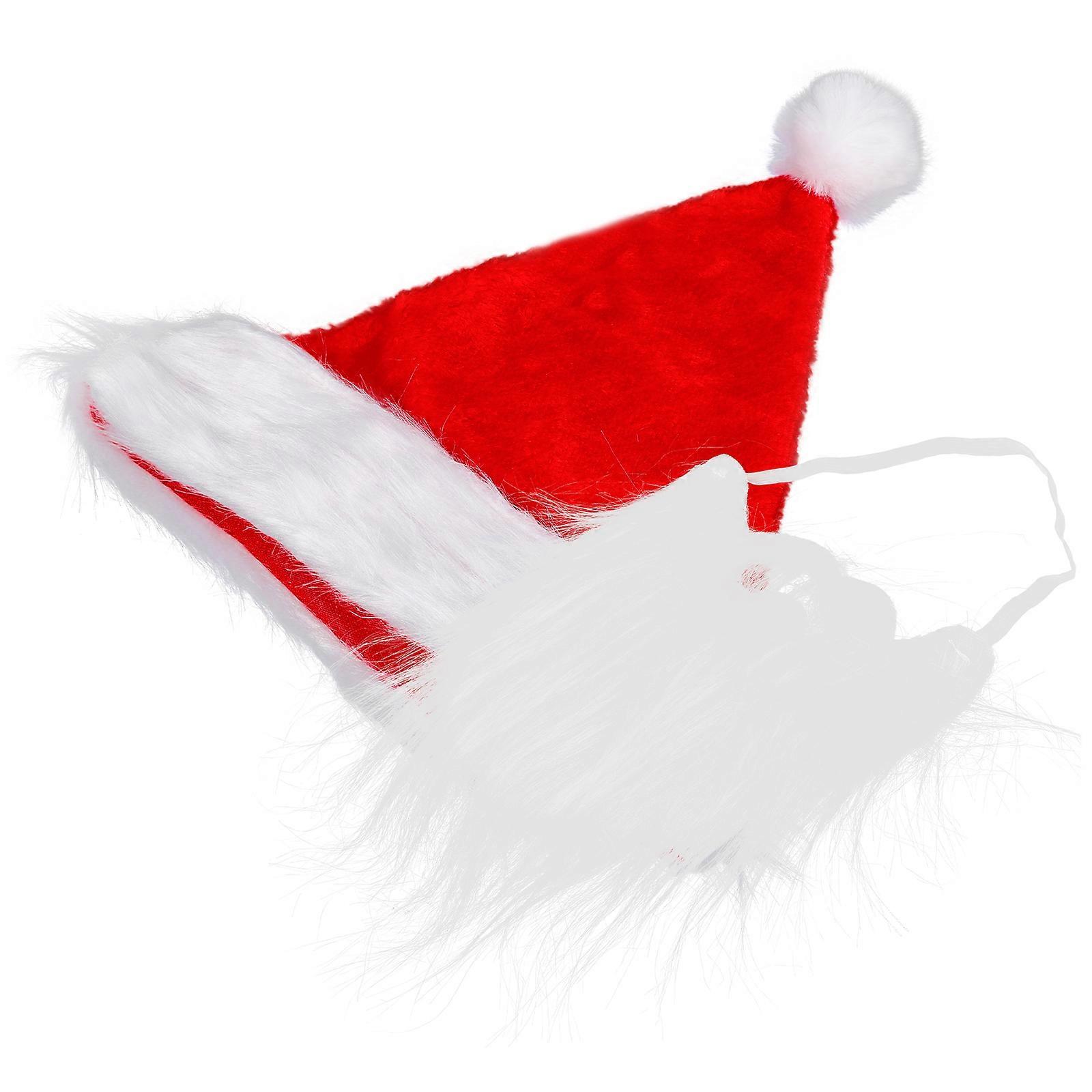 Santa Claus Cosplay Beard And Hat Costume Prop For Christmas Party With Red Color 2 Sets