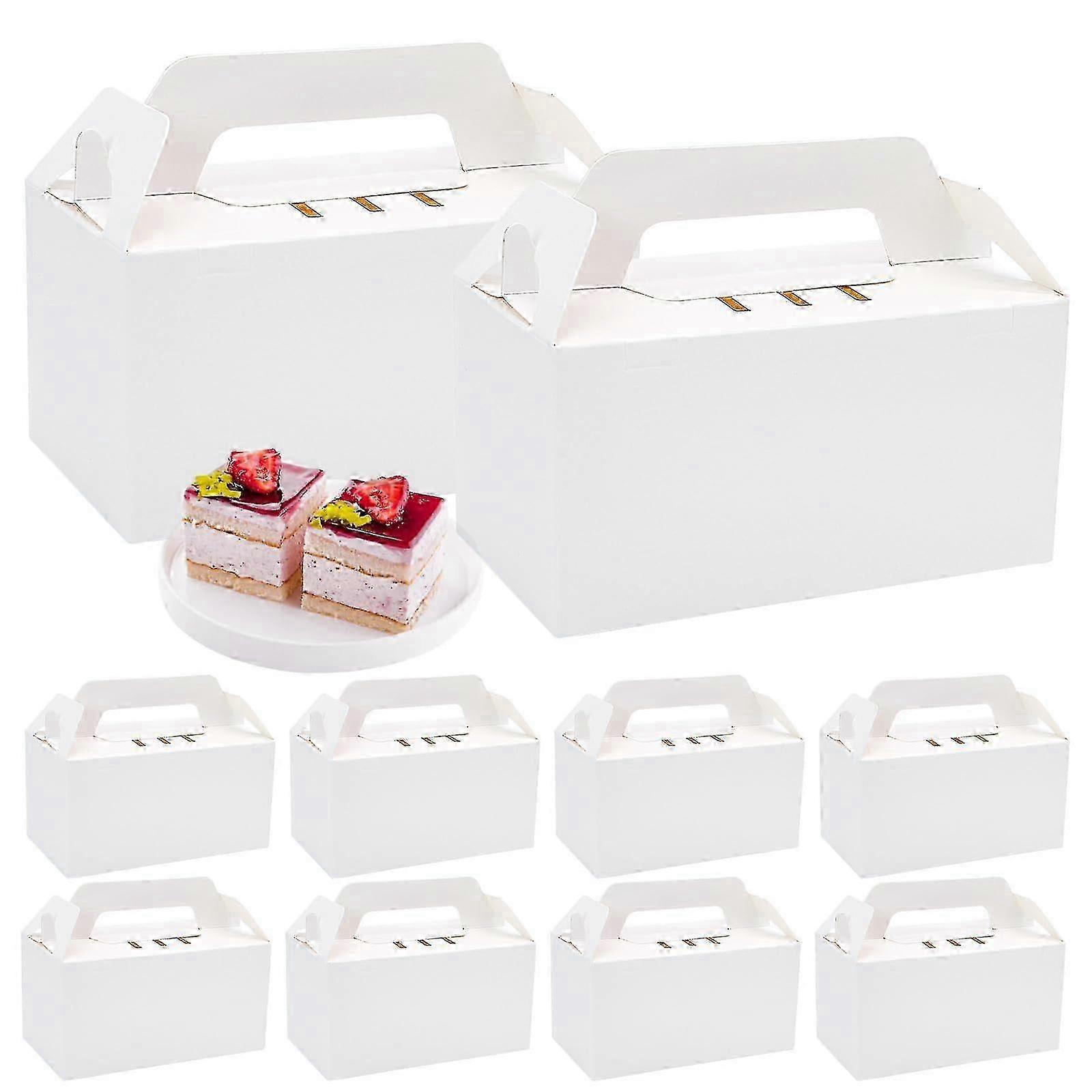 Pack of 10 Kraft Paper Food Boxes with Lid and Handle for Cakes, Pizza