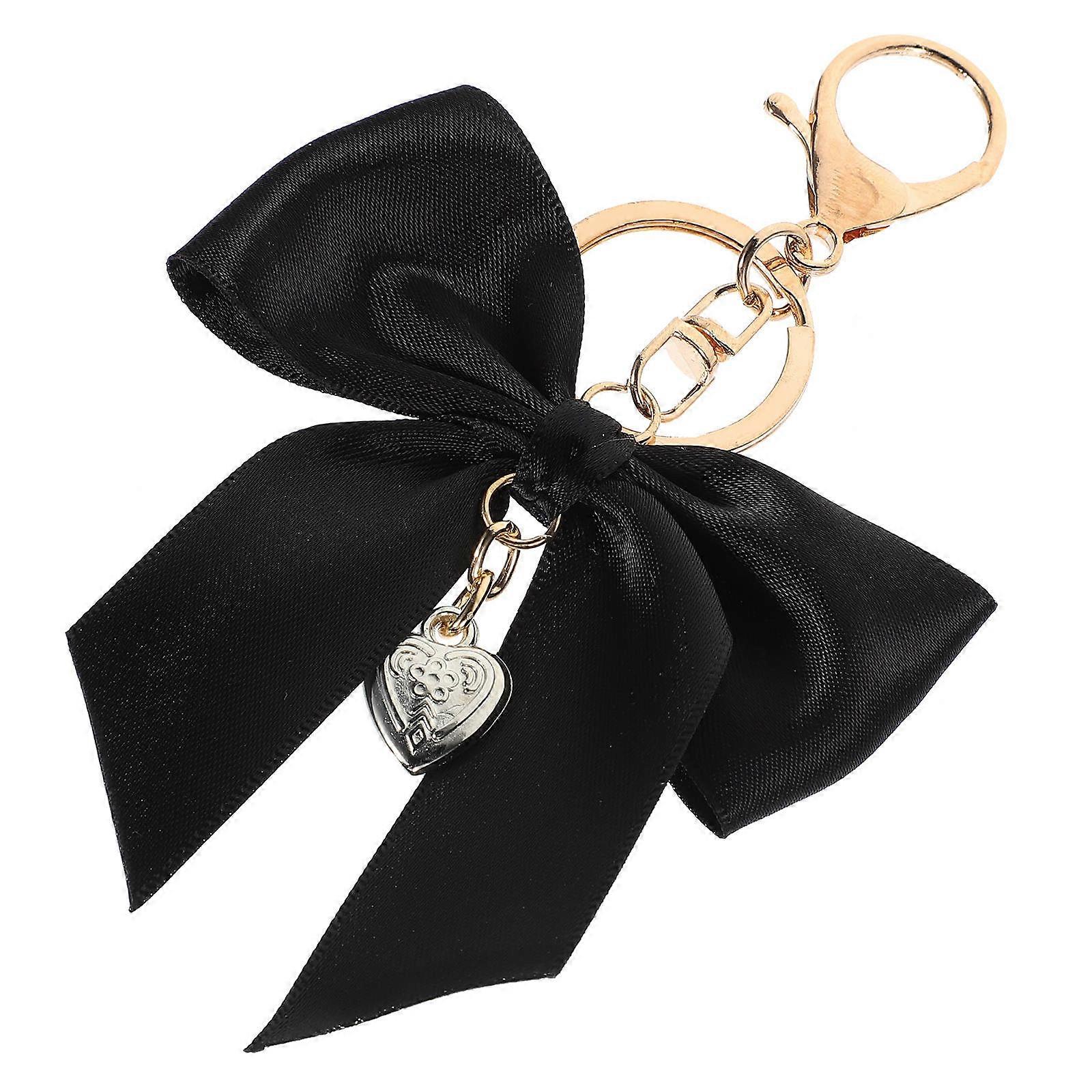 Cute Bag Charm 2Pcs Bowknot Keychain Fashion Accessory For Backpack And Car Key Daily Use Black Color Decoration