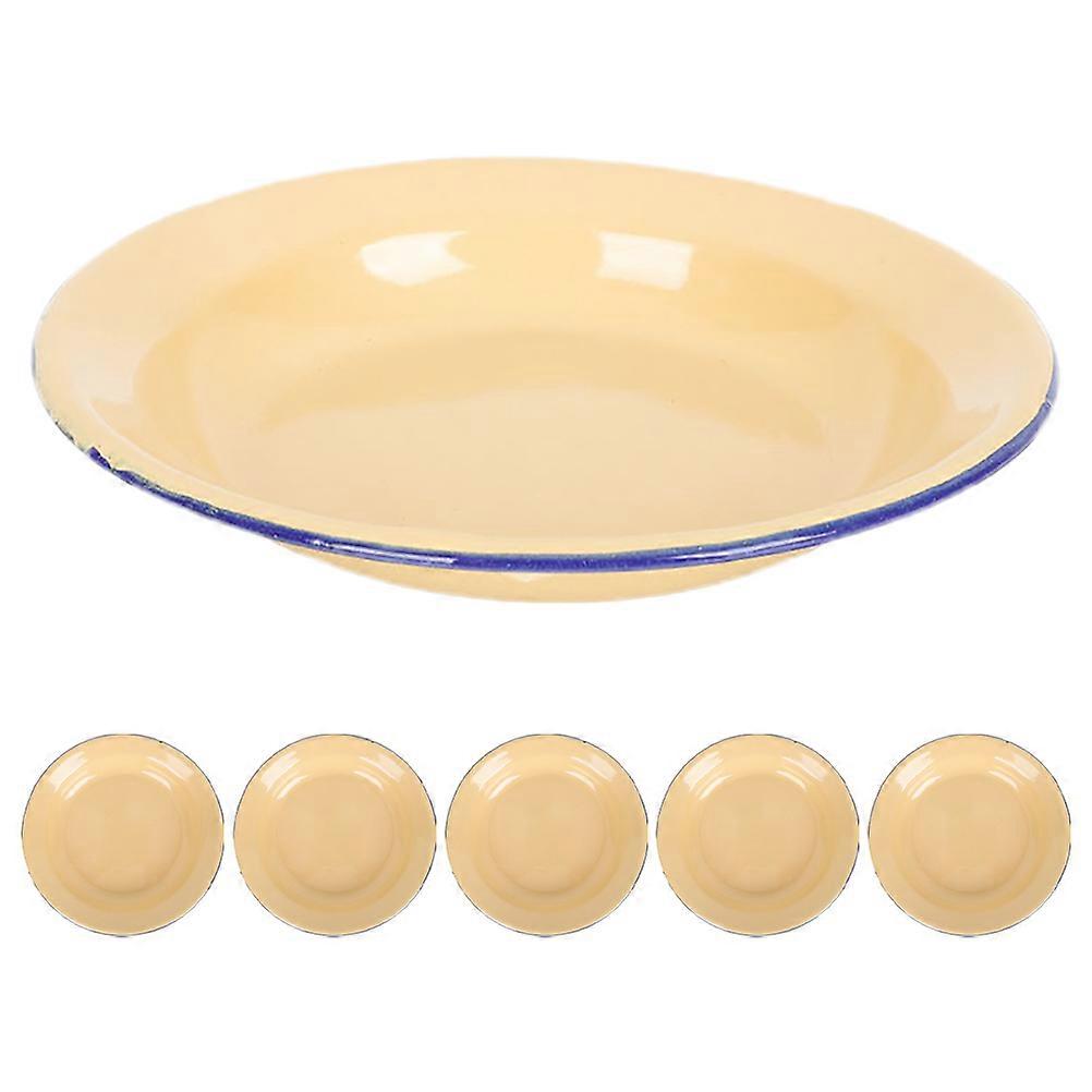 6Pcs Enamel Dinner Plates Set Vintage Round Shape Ideal For Casual Picnics Yellow Fruit Plate With Multifunctionality